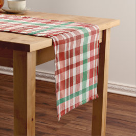 Camino De Mesa Corto Retro Vintage Red Green Textured Plaid