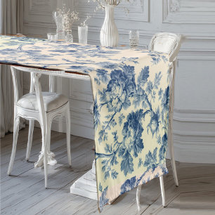 Camino De Mesa Corto Romántica toile de Jouy francesa floral azul en po