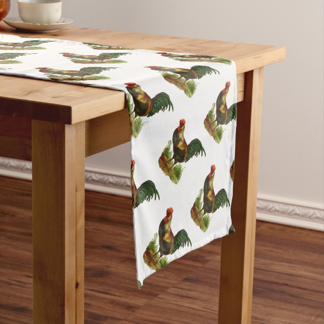 Camino De Mesa Corto Rooster Design Farmhouse Table Runner (In Situ)
