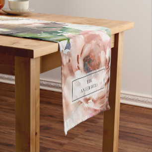 Camino De Mesa Corto Rosa peony floral y follaje eucalipto elegante