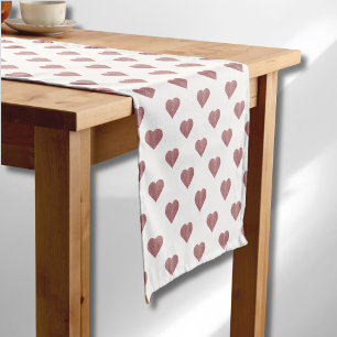 Camino De Mesa Corto Rosa purpurina Corazón de Oro Fondo Blanco