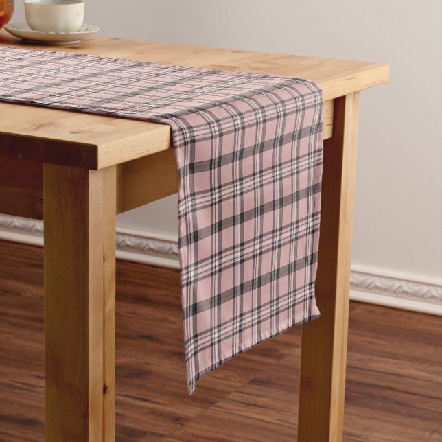 Camino De Mesa Corto Rose Pink Black Plaid Classic Pattern (In Situ)