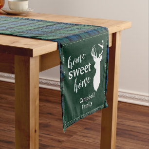 Camino De Mesa Corto Rusti Plaid Tartan Navidades Antlers Green Check