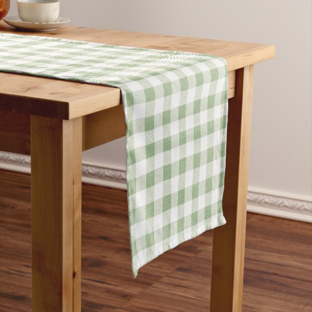 Camino De Mesa Corto Rustic Neutral Sage Gingham Buffalo Plaid (In Situ)