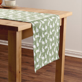 Camino De Mesa Corto Sage Green And White Bunny Pattern Modern Easter