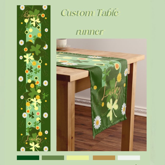 Camino De Mesa Corto Shamrock afortunado con Daises (Lucky shamrock with Daises Short Table Runner)