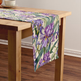 Camino De Mesa Corto Showy Purple Iris en Ecru Scroll