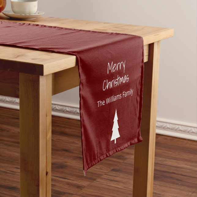 Camino De Mesa Corto Simple Evergreen Merry Navidad Moderno Rojo (In Situ)