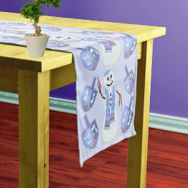 Camino De Mesa Corto Snowman Dreidels Opcional Tu Nombre Azul Hanukkah