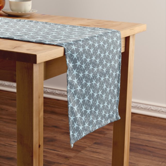 Camino De Mesa Corto Soft Blue Starburst on Slate Grey Pattern (In Situ)