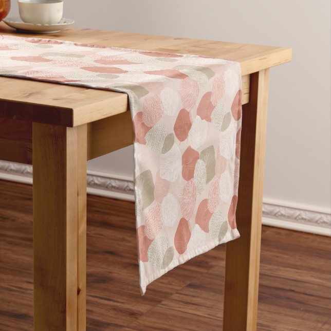Camino De Mesa Corto Spring Botanical Blush Sage Leaves Table Runner (In Situ)