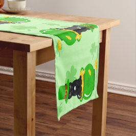 Camino De Mesa Corto St. Patrick's Day Shamrock Pot of Gold Black Cat