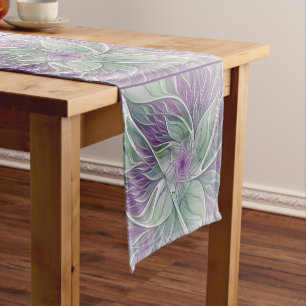 Camino De Mesa Corto Sueño de flores, abstracto arte fractal verde púrp