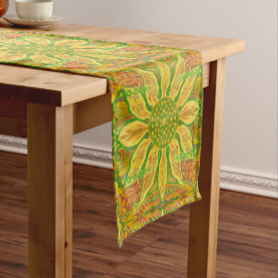 Camino De Mesa Corto Sun Flor flor bohemio arte floral amarillo naranja