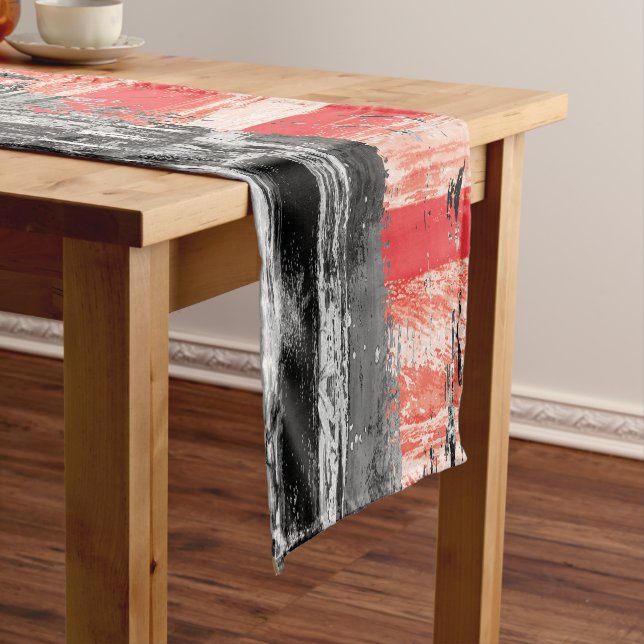 Camino De Mesa Corto Table Runner – Red Pulse Abstract Design (In Situ)