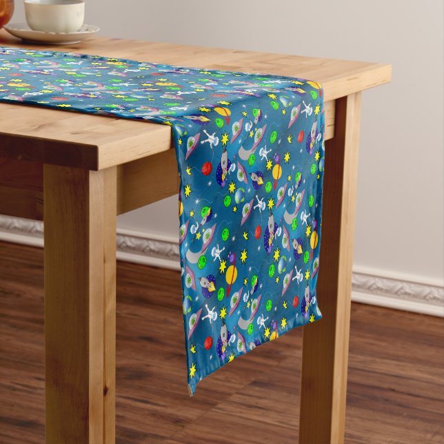 Camino De Mesa Corto Tablecloth Runner Spaceship Stars Moon Planets (In Situ)