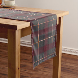 Camino De Mesa Corto Tartan de Cuadros Rojo Clásico y Gris