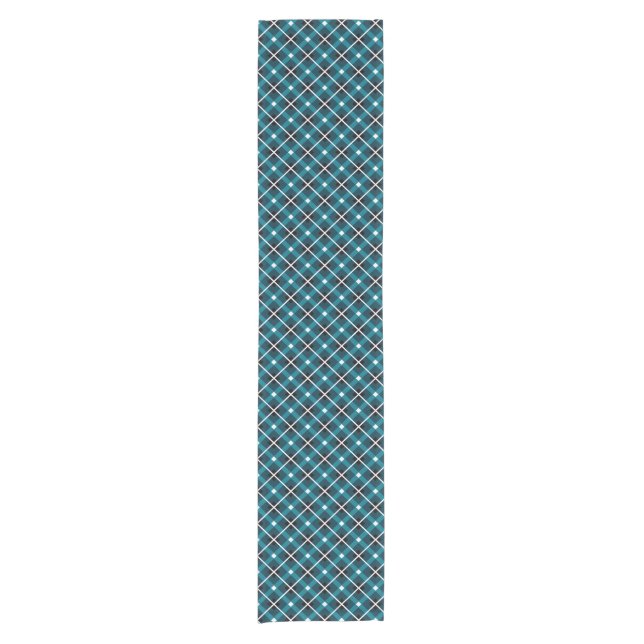 Camino De Mesa Corto Teal & Navy Geometric Grid Pattern (Anverso)