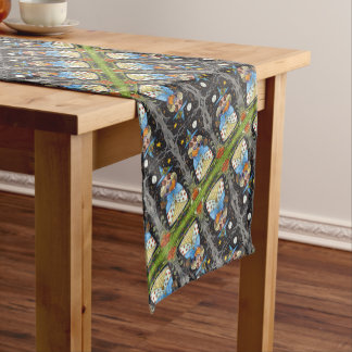 CAMINO DE MESA CORTO TESTIGO DE ARTE FOLLAR EN MADERA ESCUCHADA, GATO N