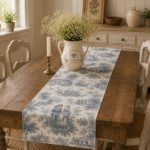 Camino De Mesa Corto Toile campestre francesa romántica en azul polvori