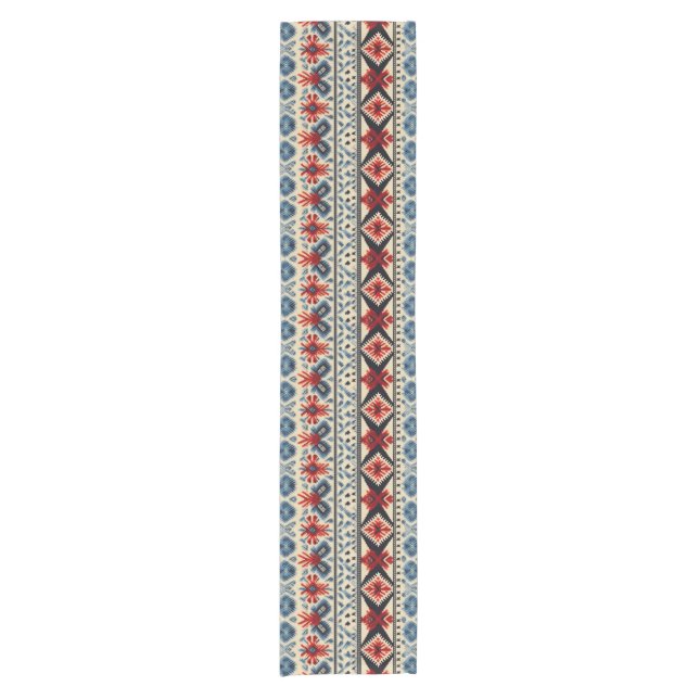 Camino De Mesa Corto Traditional Folk Embroidery Stripe  Pattern (Anverso)