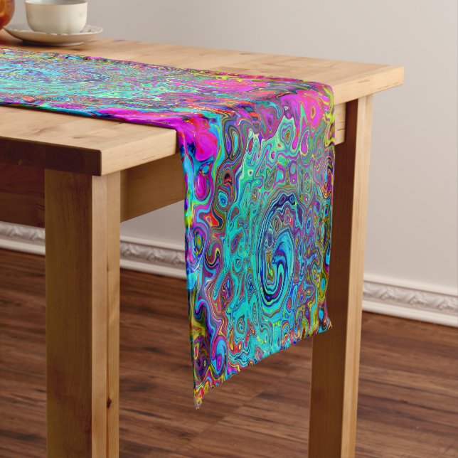 Camino De Mesa Corto Trippy Sky Blue Abstract Retro Liquid Swirl (In Situ)