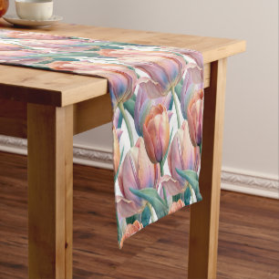 Camino De Mesa Corto Tulipano romántico y poético pastel acuarela