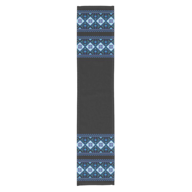 Camino De Mesa Corto Ukrainian traditional vushuvanka folk pattern blue (Anverso)