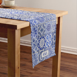 Camino De Mesa Corto Vintage Blue Country Kitchen Azulejos con iniciale