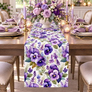 Camino De Mesa Corto Violetas Florales Elegantes Acuarela Púrpura