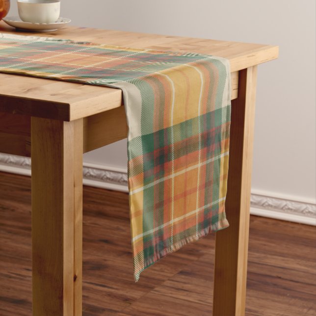 Camino De Mesa Corto Warm Autumn Harvest Tartan Plaid Pattern (In Situ)