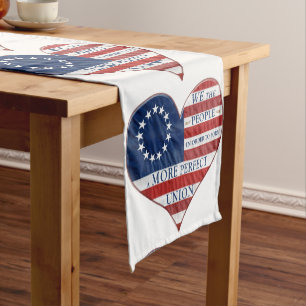 Camino De Mesa Corto We The People American Flag Heart Table Runn
