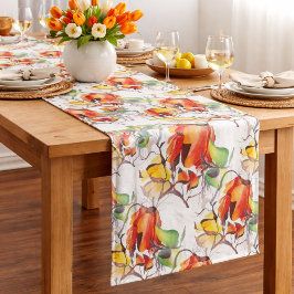 Camino De Mesa Largo Acuarela Pintada A Mano Exquisitas Flores Delicada
