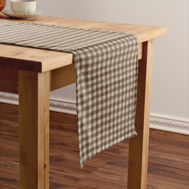 Camino De Mesa Largo Autumn Brown Gingham Check Hermoso (In Situ)