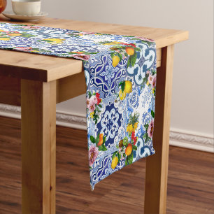 Camino De Mesa Largo Baldosas sicilianas, mayólica, limones, cítricos