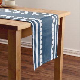 Camino De Mesa Largo Bandas Patrióticas azules y blancas con estrellas