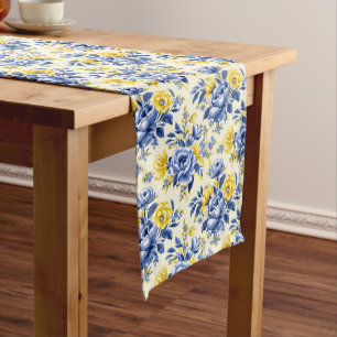 Camino De Mesa Largo Belleza ecléctica: Azul francés y Shabby limón Chi