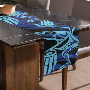 Camino De Mesa Largo Black Blue Haida Eagle Thunder Bird Arte Nativo