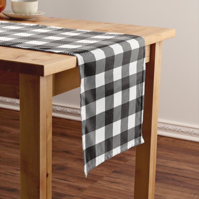 Camino De Mesa Largo Black White Buffalo Gingham Check Plate Holiday (In Situ)