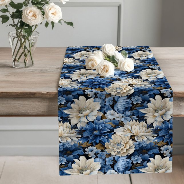 Camino De Mesa Largo Blue and White Floral Dining Table Runner (Blue and White Floral Dining Table Runner)