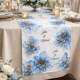 Camino De Mesa Largo Blue  Botanical  Wreath Wedding Decor Newlyweds