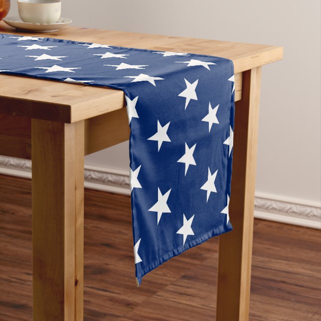 Camino De Mesa Largo Blue White Stars Patriotic Wide Table Runner (In Situ)