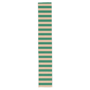 Camino De Mesa Largo Camel beige y raya verde clásico