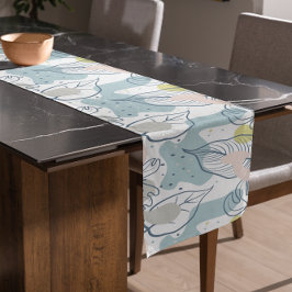 Camino De Mesa Largo Colores pasteles Hojas de palma y formas orgánicas