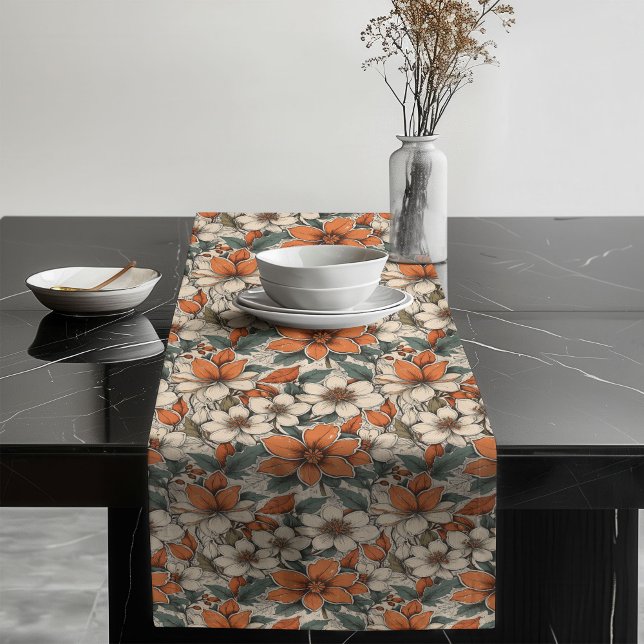 Camino De Mesa Largo Comedor estacional con flores de otoño rústicas (Rustic Fall Flowers Table Runner Seasonal Dining)