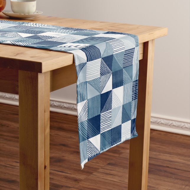 Camino De Mesa Largo Controles geométricos modernos con líneas, azul to (In Situ)