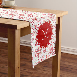 Camino De Mesa Largo Copos de nieve de navidades blancos y borgoñones