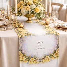 Camino De Mesa Largo Corona Botánica Amarilla Decoración de Boda Recién