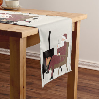 Camino De Mesa Largo Cozy Santa Fireplace Pattern Holiday Table Runner