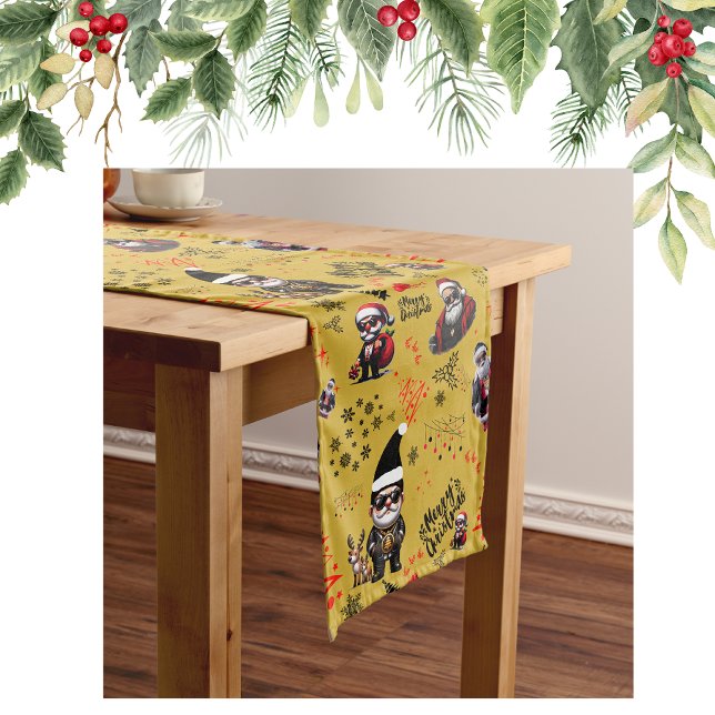 Camino De Mesa Largo Cuidada Gangster Santa Feliz Navidad con oro | (Subido por el creador)